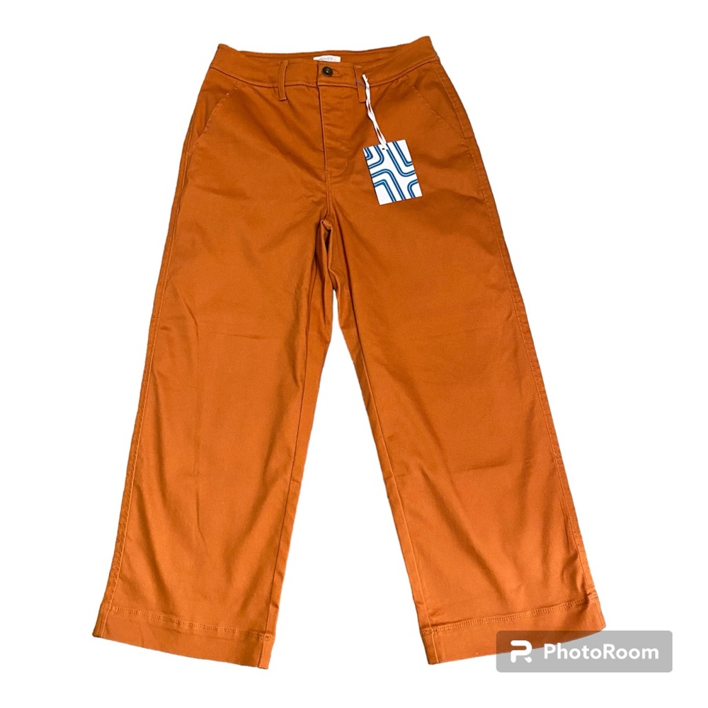 NWT Market & Spruce Rosabel High Rise Cropped Wide Leg Burnt Orange Pants Sz 2
